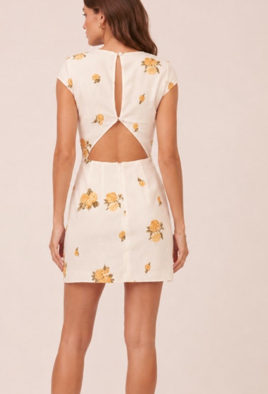Reformation Cream Mini Dress with Yellow Floral Print